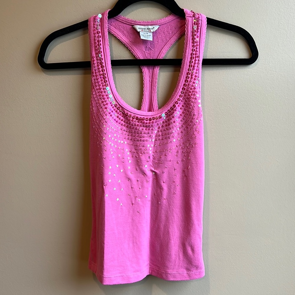 Guess hot pink sequin racerback tank top